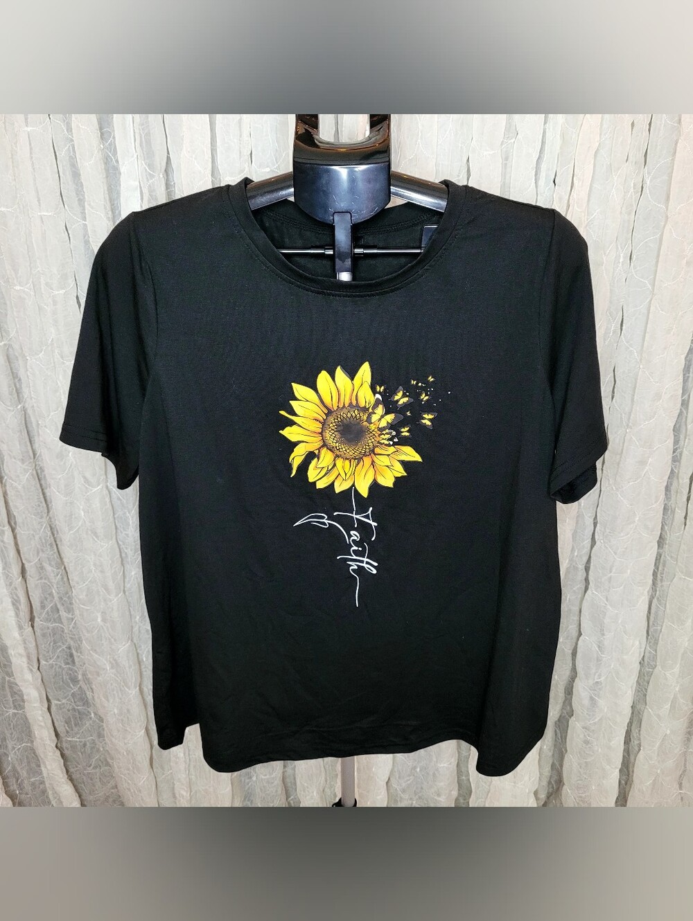 SHEIN 0XL Black Sunflower Butterfly Faith Graphic Tee T Shirt Top